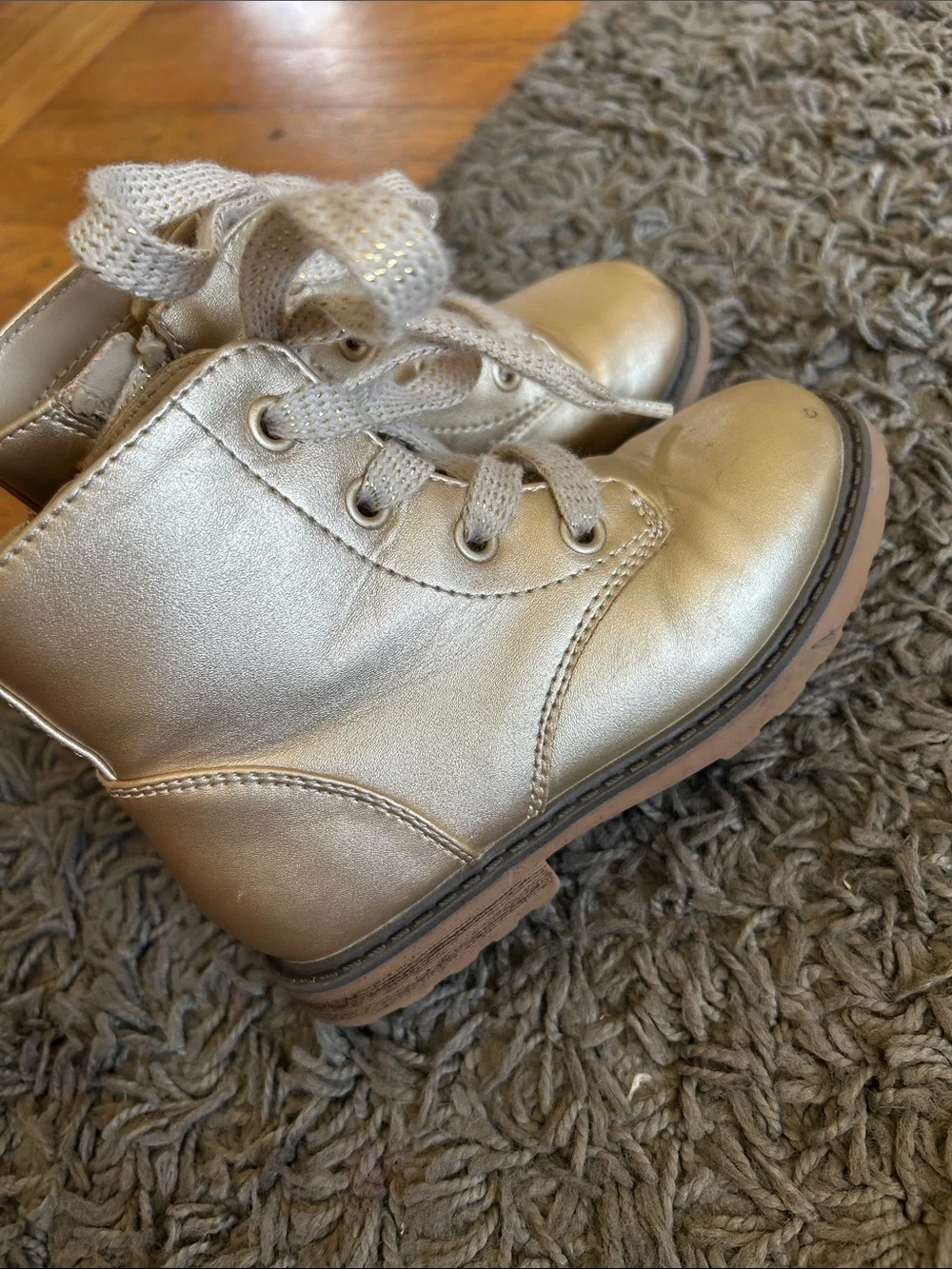 Cat & Jack Toddler Girls Metallic Cream Lace-Up Ankle Boots Size 9